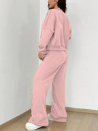 Sports And Leisure Solid Color Crew Neck Zipper 2-piece Sets