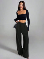 Solid Color Loose Button-down Suit Trousers
