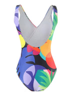 One-piece Swimsuit With Cross-over Print, Revealing Backpack And Hip-revealing Long Skirt (two-piece Set)