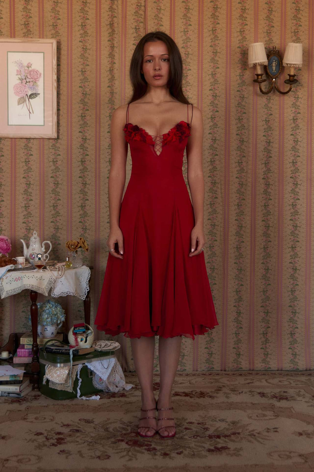 3D Flowers Bandage Slit Formal Dress Maxi Dresses