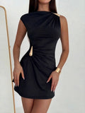 Pleated Metal Decoration Hip-hugging Mini&Short Dresses