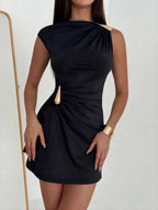 Pleated Metal Decoration Hip-hugging Mini&Short Dresses