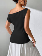 Knitting Irregular Sloping Shoulders Off Shoulder T-shirts