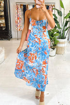 Spaghetti Strap Twist Back Printed Maxi Vacation Dress