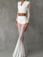 Mesh Stretch Bell-bottoms INS Loose Pants