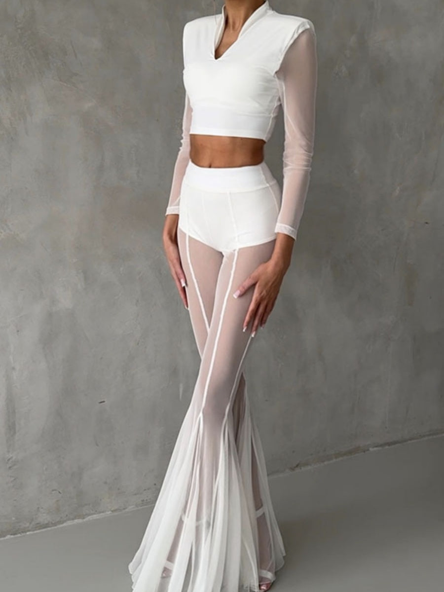 Mesh Stretch Bell-bottoms INS Loose Pants