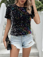 Sequins Crew Neck Short Sleeve T-shirt