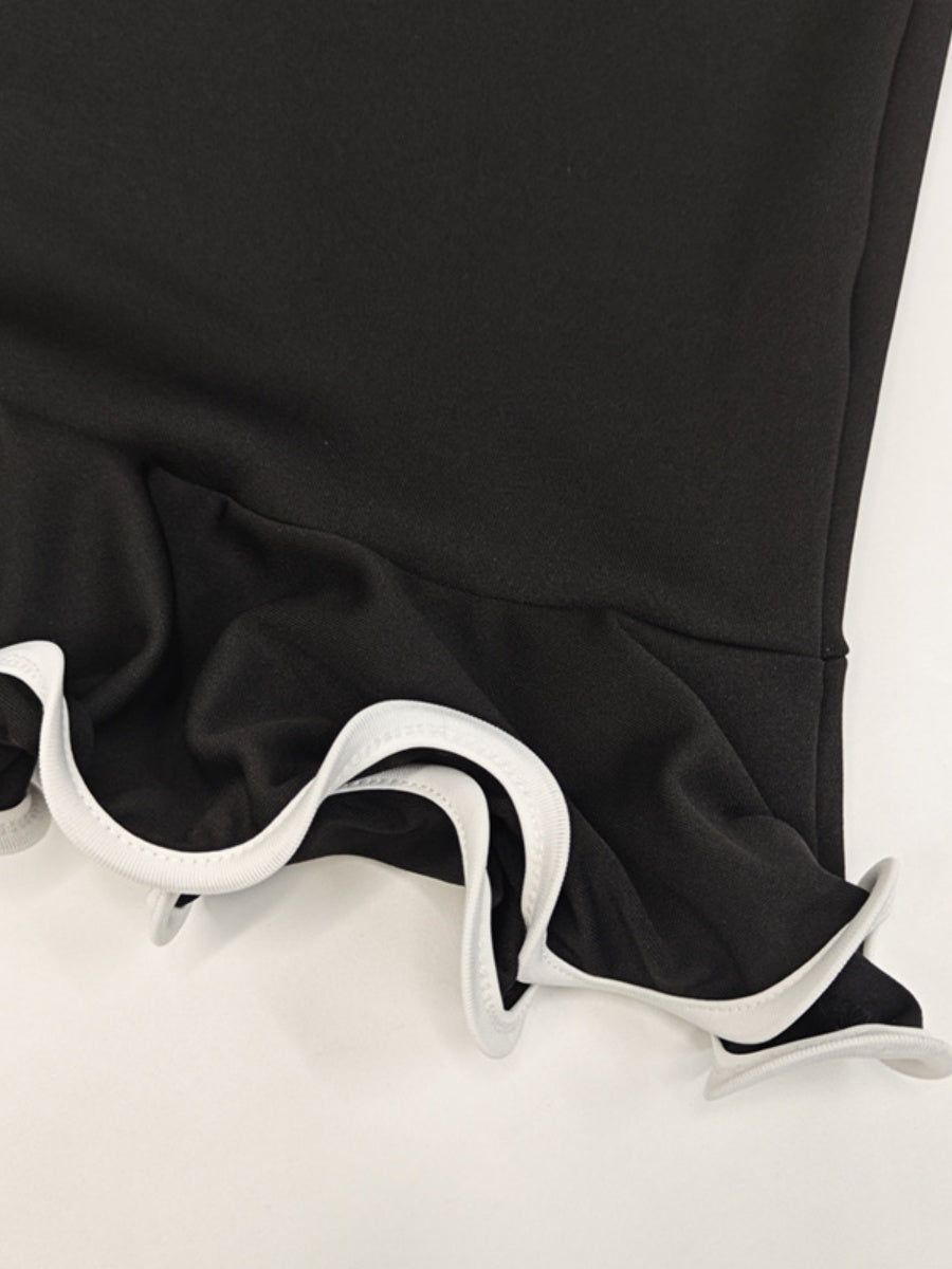 Crew Neck Sleeveless Lotus Leaf Crimping Mini&Short Dresses
