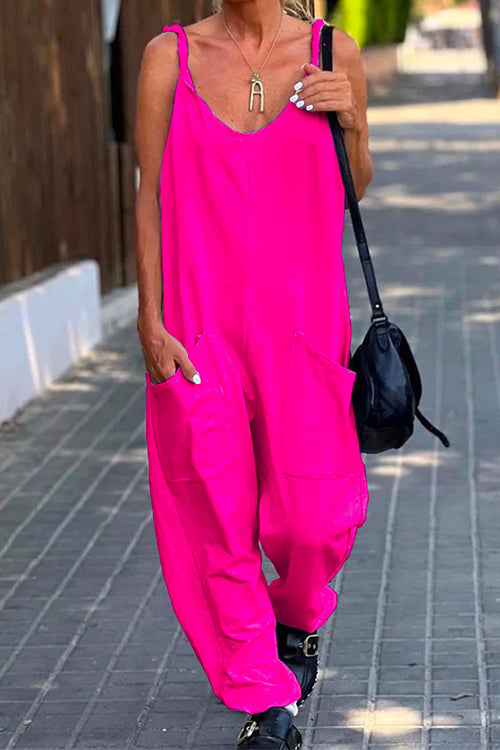 Scoop Neck Pockets Solid Slouchy Cami Jumpsuit