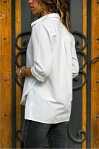 Side Buttons Long Sleeves Irregular Hem Blouse Shirt