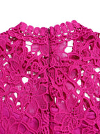 Lace Trim Hollow Short Sleeve Bandage High Waist Wide Leg Jumpsuits