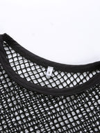 Black Round Neck Tie-up Cropped Mesh See-through Top