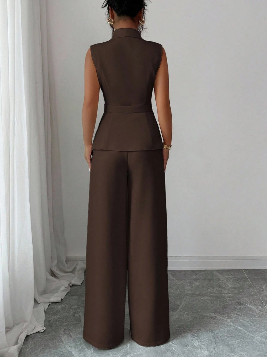 Commuting Sleeveless Suit Collar Vests Straight-leg Pants Set 2-piece Sets