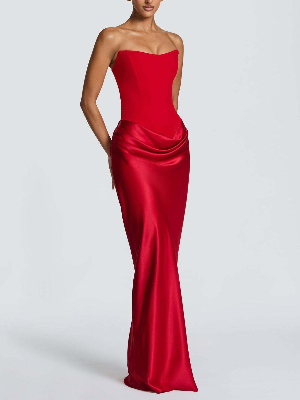 Satin Tie Ribbon Off-shoulder Sexy Strapless Bodycon Maxi Dress With Cinched Waist