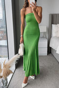 Strapless Knitted Bandeau Maxi Pleated Dress