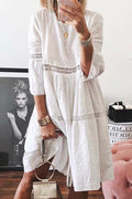 3/4 Sleeve Hollow Out Casual Babydoll Dress