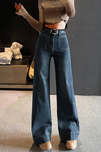 Front Pocketed Wide Leg Denim Pants