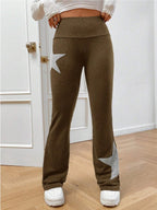 Five-pointed Star Elastic Tights High-waisted With A Slight Flare Pants
