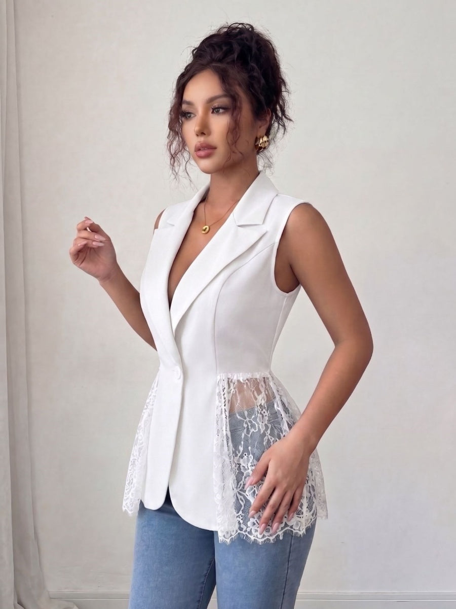 Lace Sleeveless Suit Splicing Hollow Vests