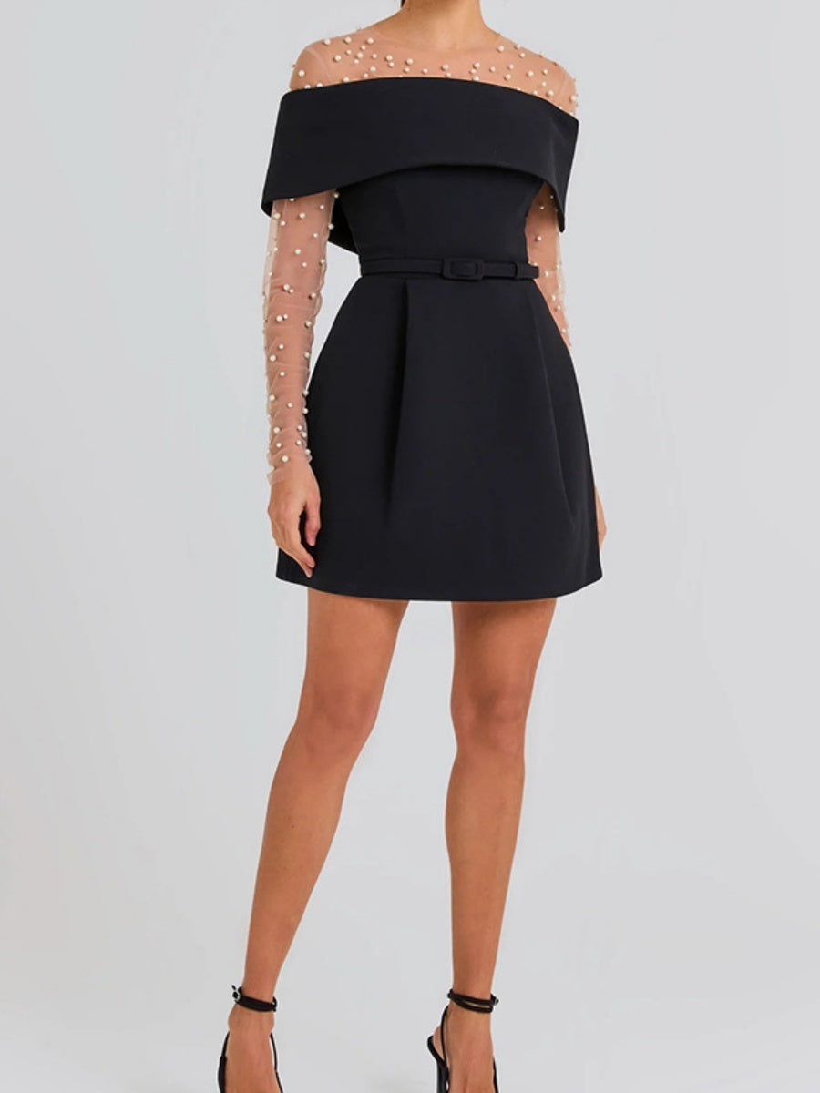 Off Shoulder Belts Formal Dress White Black Mini&Short Dresses