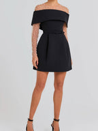 Off Shoulder Belts Formal Dress White Black Mini&Short Dresses