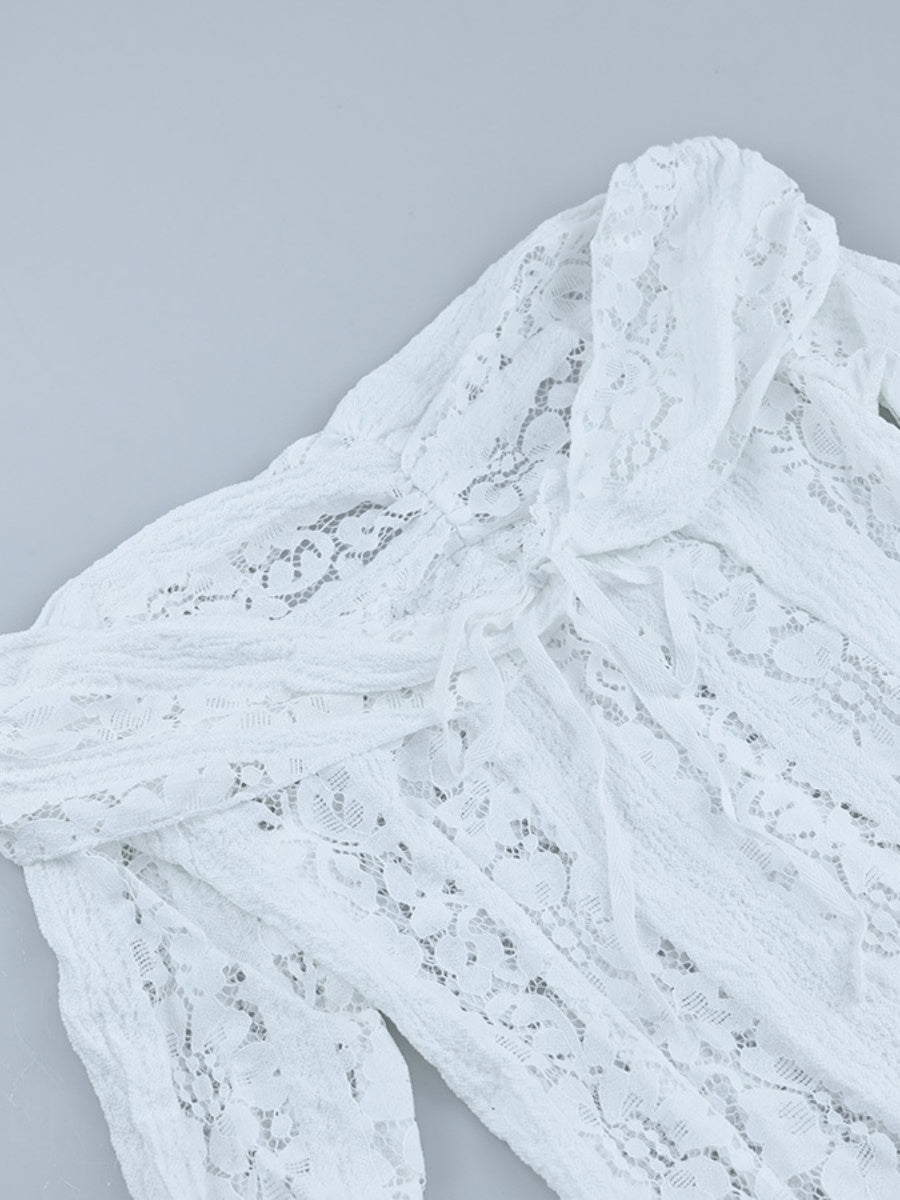 Off-the-shoulder, Fitted Waist, Lace Flared Sleeve Long Dress