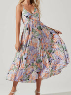V-neck Camisoles Backless Graffiti Maxi Dresses