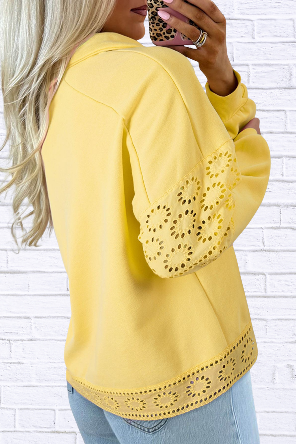 Eyelet Lace Detail Snap Down Sweatshirt