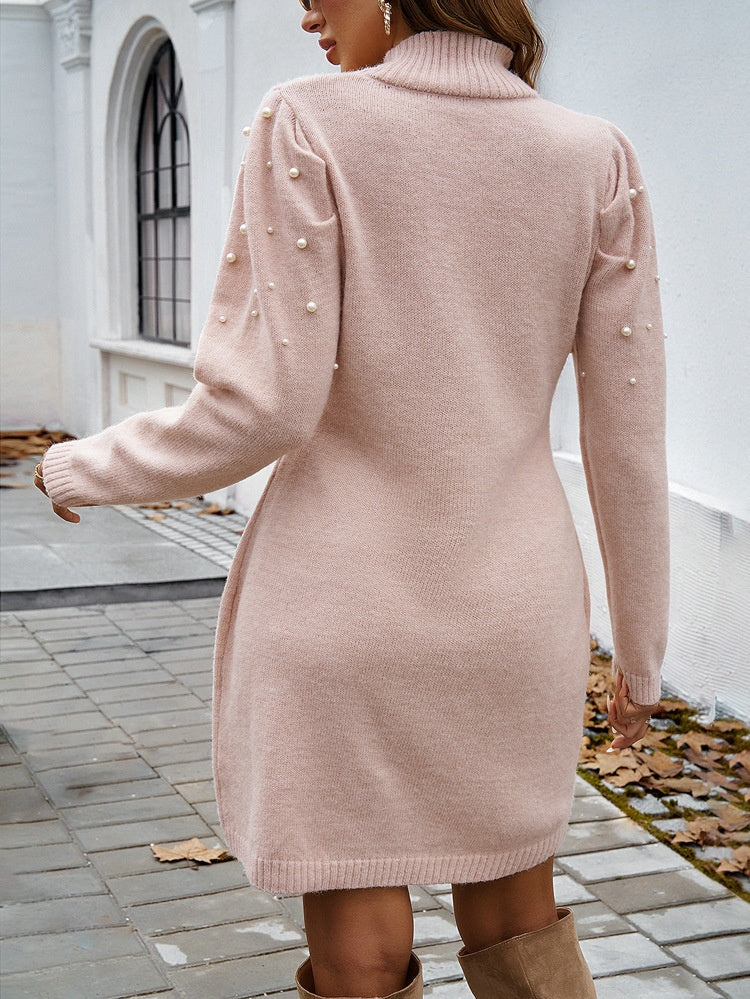High-neck Bodycon Sweater Short Dress