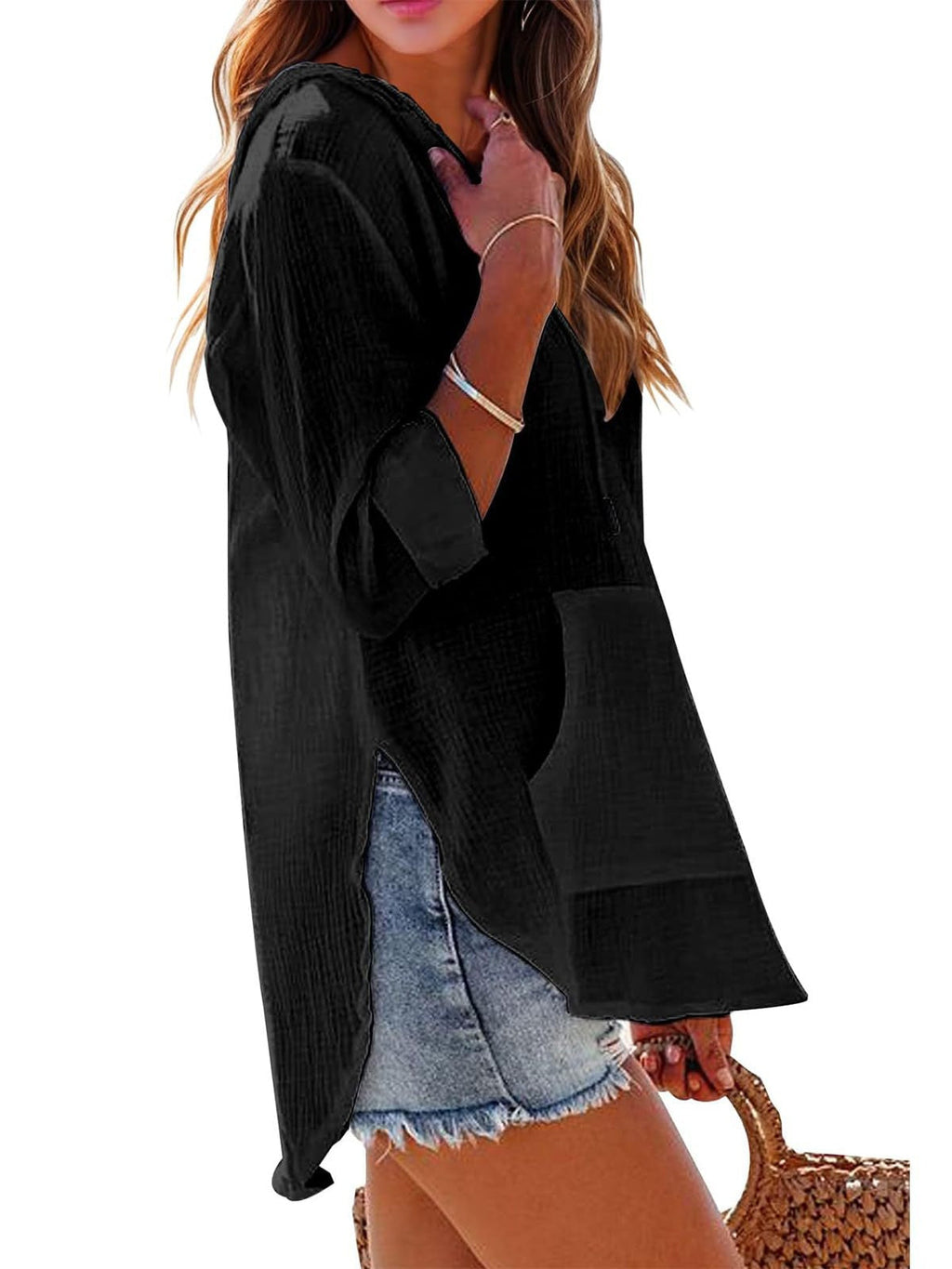 Long-sleeved V-neck Pocket Hoodie