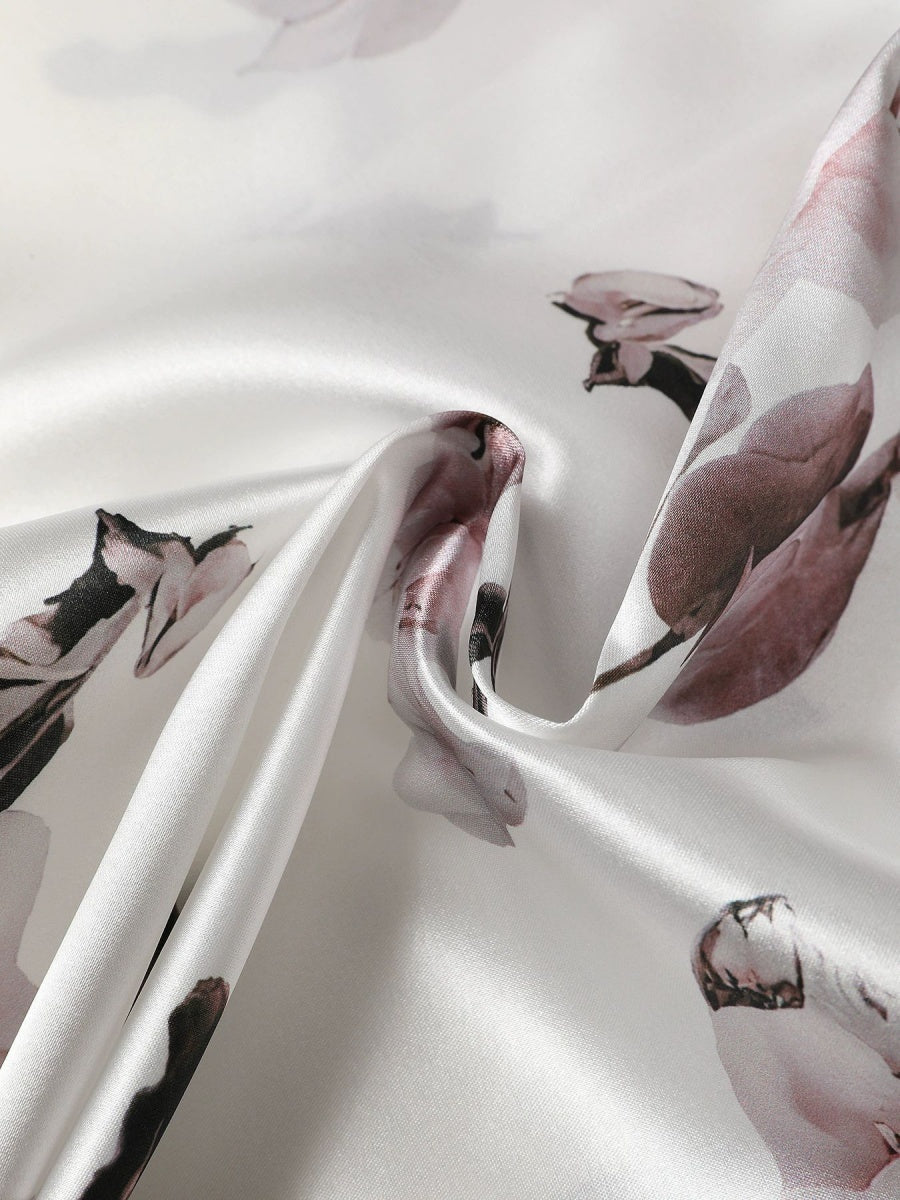 Printed Single-breasted Slim-fit Satin Casual Shirts