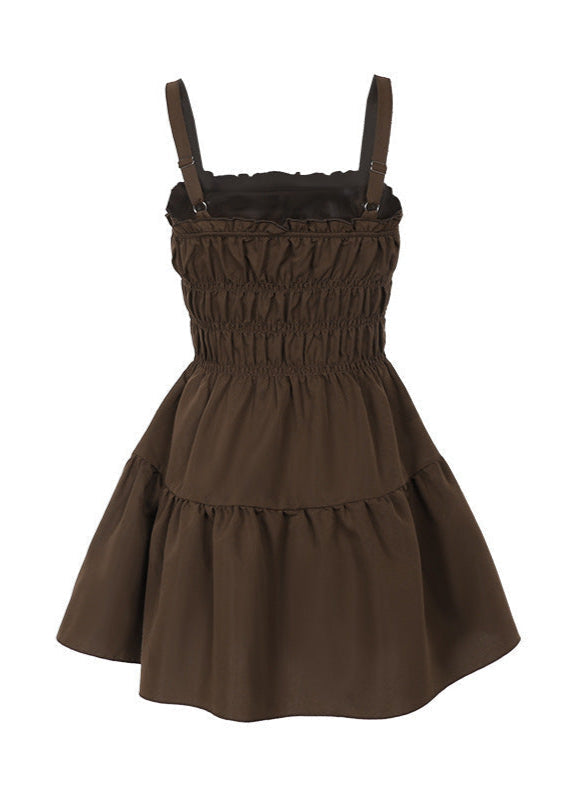 Smocked Tie Front Square Neck Tiered Ruffle Mini Dress