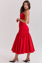 Sleeveless Scoop Neck Princess Seam Dropped Waist Gathered Flounce Midi Dress