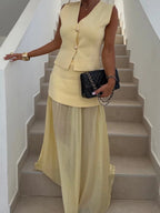 Buttons Vest Top Wide-leg Pants Set 2-piece Sets
