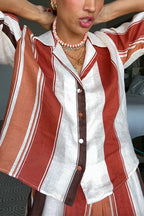 Striped Short Sleeves Button Down Shirt Wide Leg Pants Set