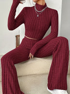 Mock Neck Slim Fit Knitted Two-Piece Set