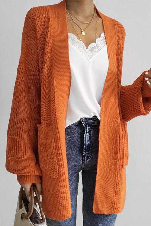 Dorsch Open Front Lantern Sleeve Knit Cardigan