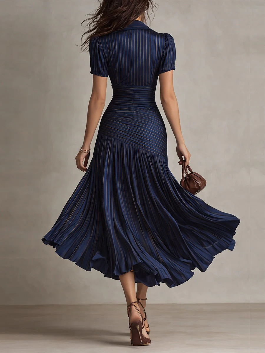 Stripes Satin Splicing Big Swing Temperament Maxi Dresses