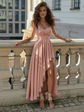 Soft Pink Prom Dress One-Shoulder Sleeveless Sexy Pleated Long Dress For Women