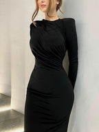 Solid Ruched Long Sleeve Maxi Dress