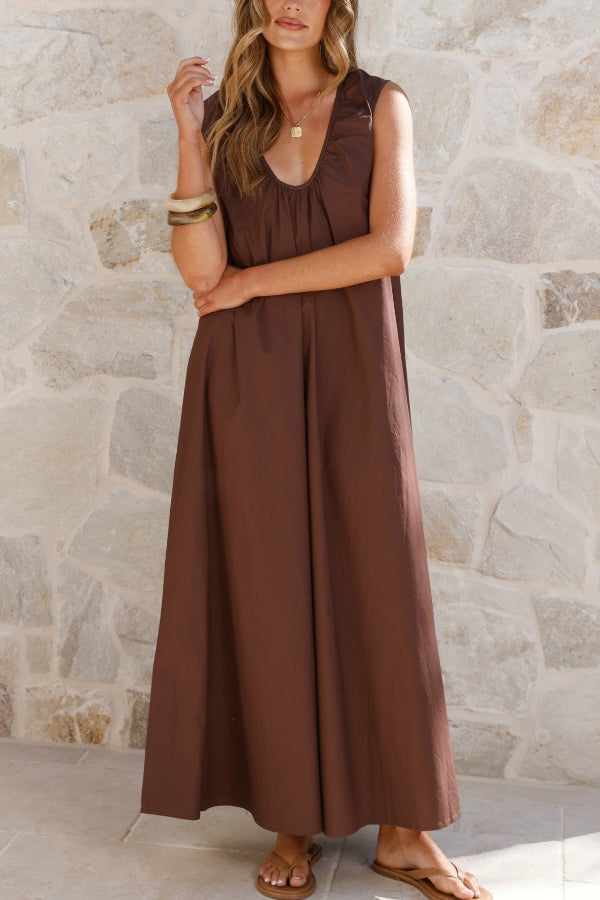Solid Color Loose Sleeveless Casual Vacation Maxi Dress