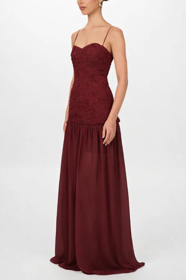 Stylish Three-dimensional Floral Chiffon Patchwork Strapless Elegant Maxi Dress