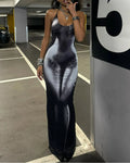 Body Print Halter Neck Scoop Neck Bodycon Maxi Dress