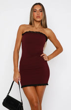 Strapless Contrast Ruffle Trim Bodycon Mini Dress