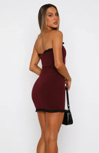 Strapless Contrast Ruffle Trim Bodycon Mini Dress