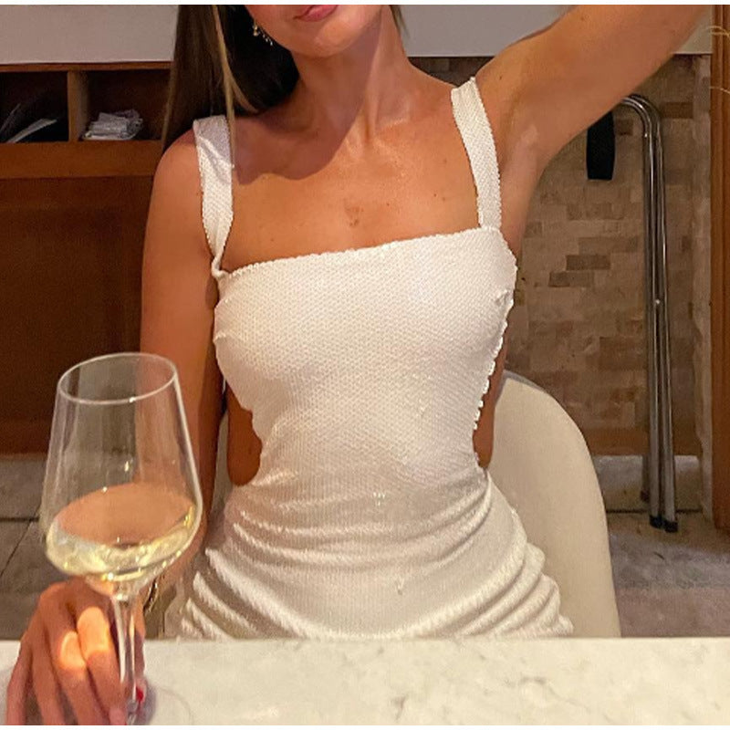 Angel Boutique Charming Sequin Sling Square Collar Backless Dress Skirt Elevated Occasion Wear