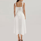 Corset Midi Dress with Lace Trim and Side Slit