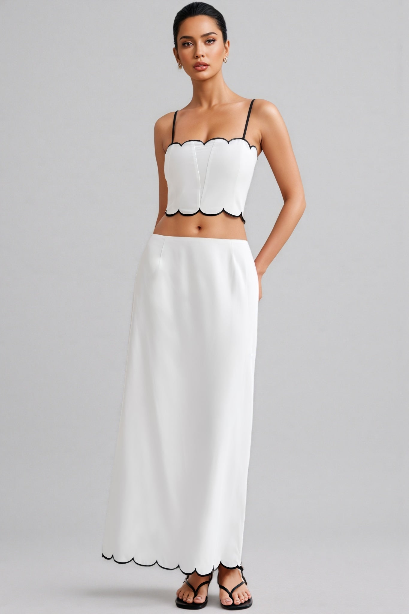 Nasim Scalloped Linen Top Maxi Dress Set