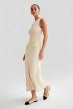 Rib Knit Sleeveless Button Front Faux Pocket Midi Dress