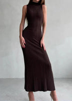 Mock Neck Ribbed Knit Sleeveless Bodycon Maxi Dress
